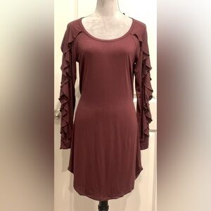 Chaser Burgundy Tie Dress w/Ruffle Sleeves Womens M Y2K
